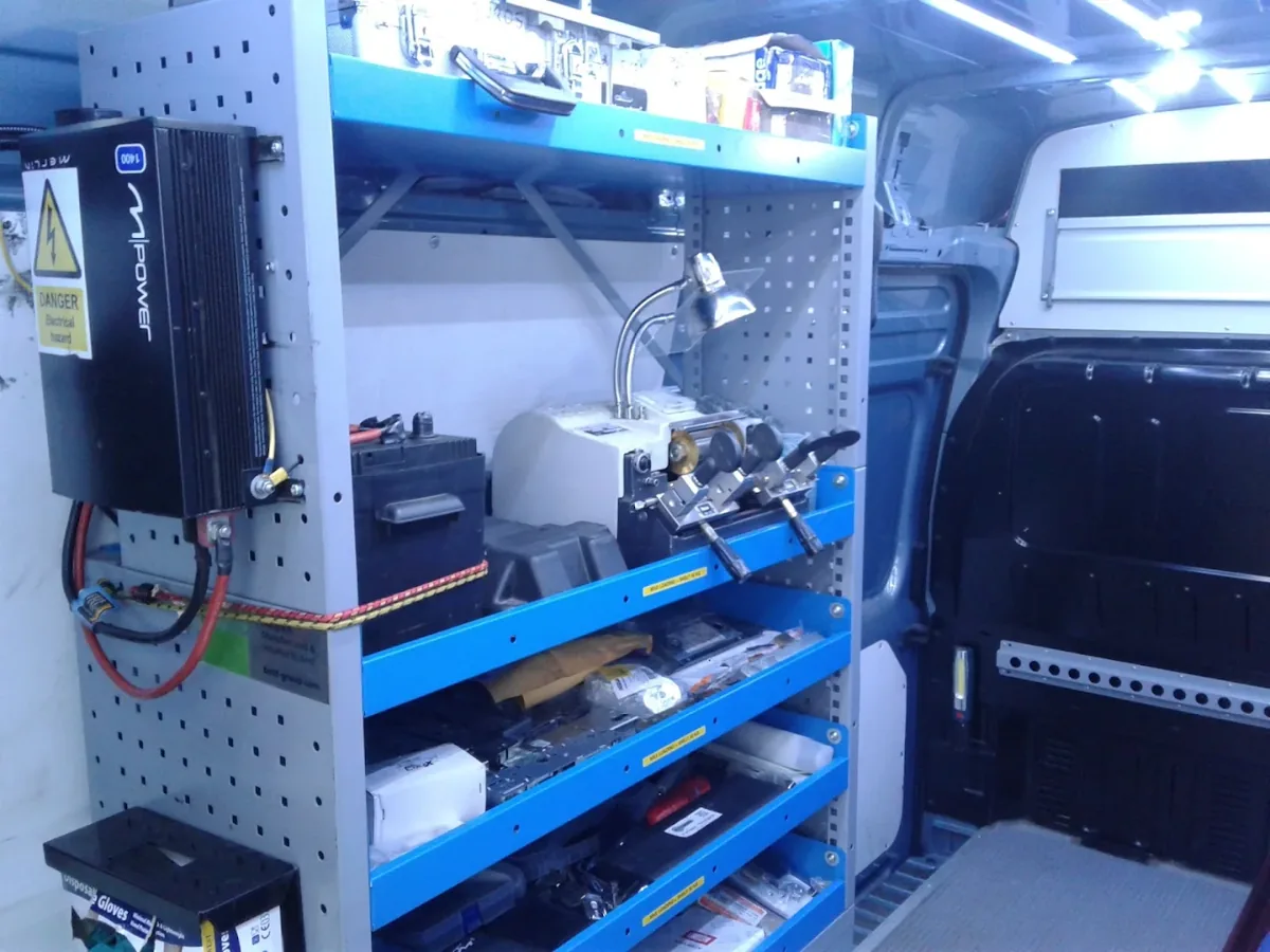 Inside the fully kitted locksmith workshop van